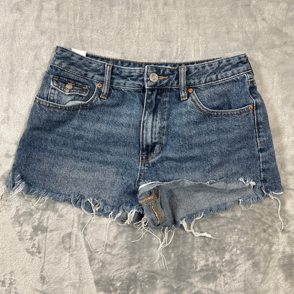PacSun Denim Shorts Size 27 High Rise Festival Medium Wash Blue Frayed Cut Off